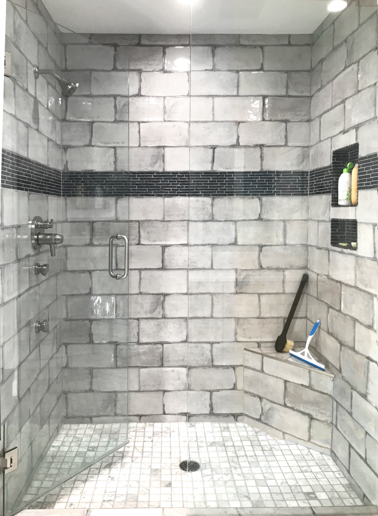 BobRuth Upstairs Shower 750x1024 Classic to Modern Bathroom / Laundry Room Remodel featured work  toilet installation tiling tile installation tile bathroom renovation bathroom remodel 