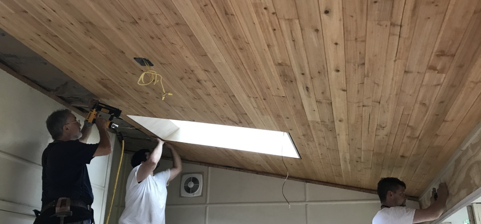 Sunroom Revamped – Skylights and Slatted Ceiling