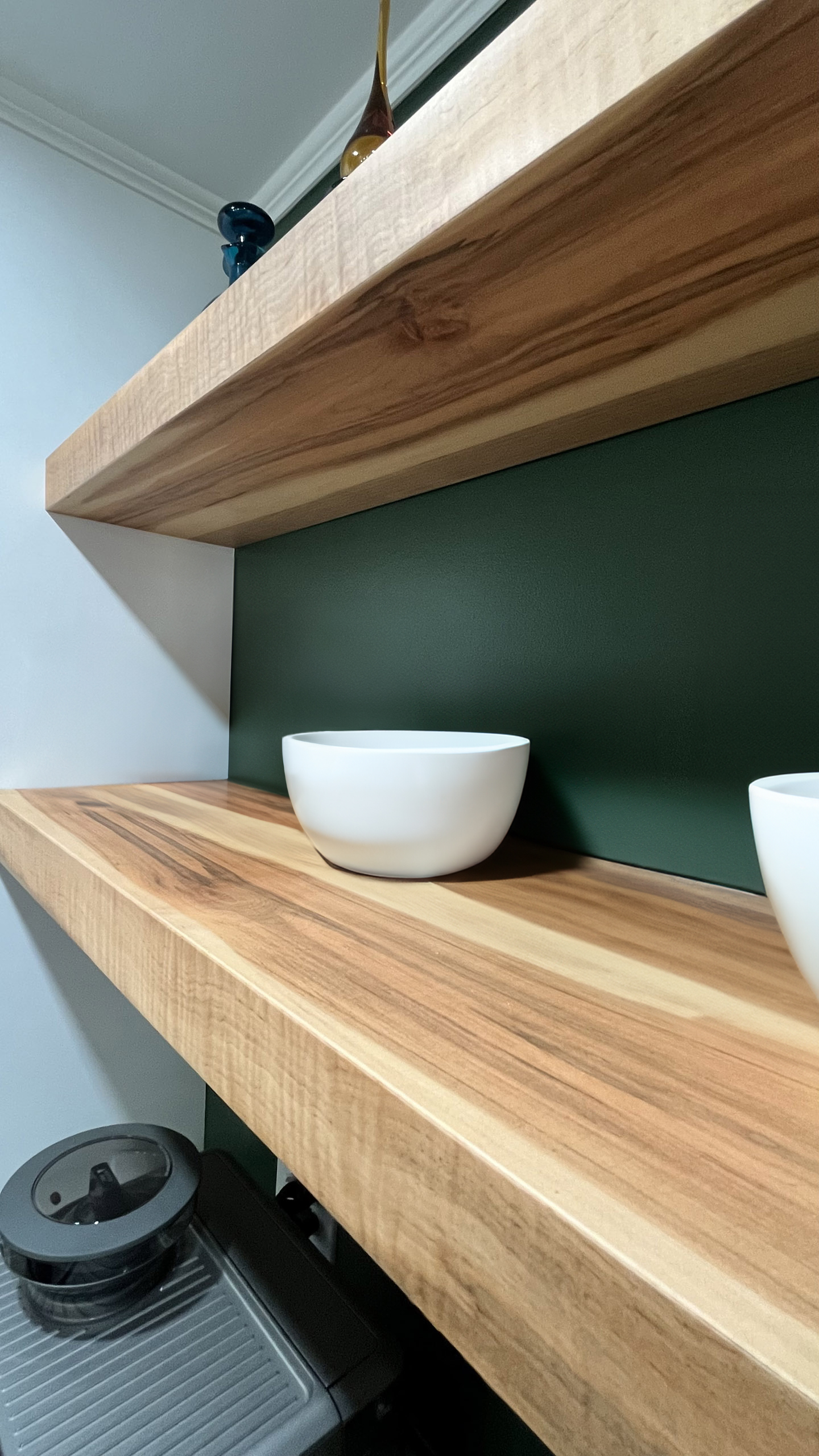 Curly maple hardwood floating shelves