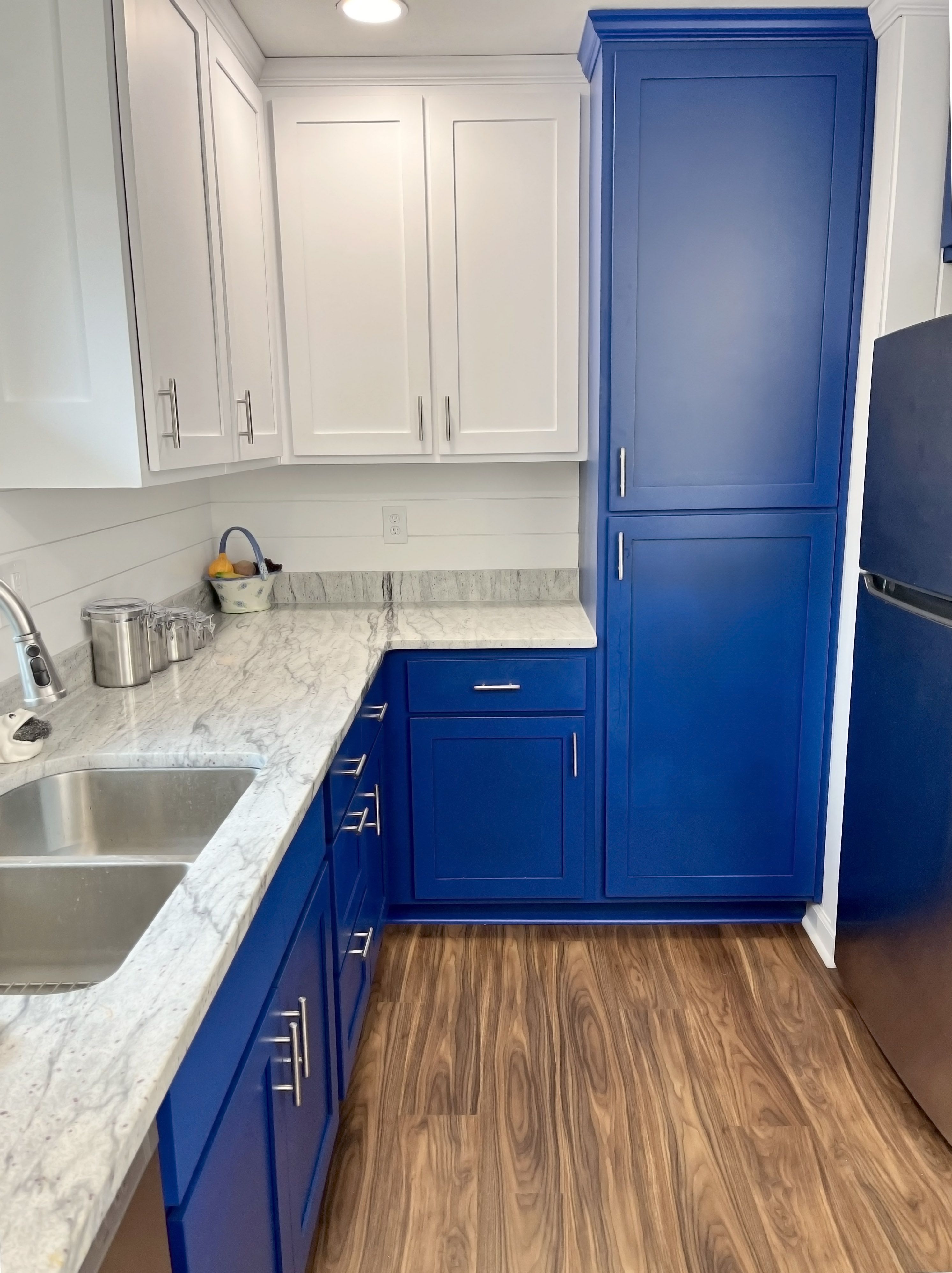 Vibrant blue custom cabinets